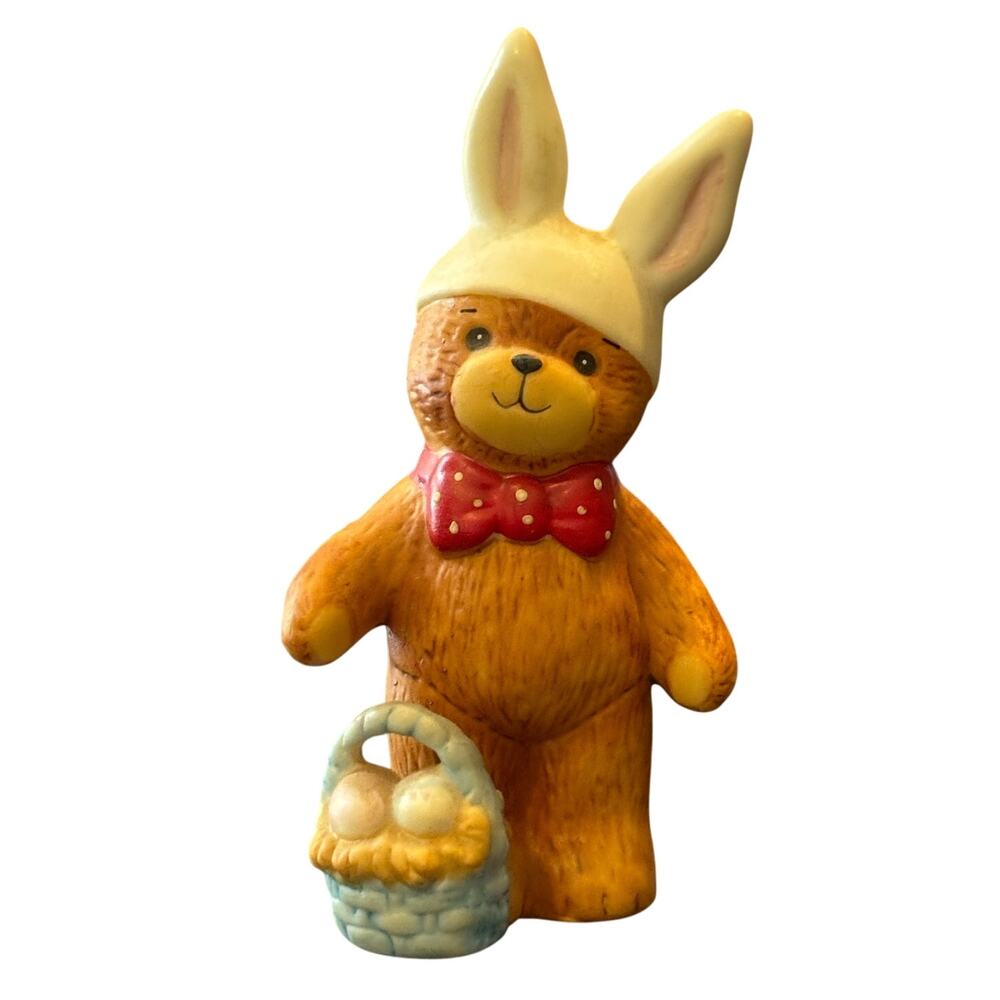 Vintage 1980 Enesco Lucy and Me Teddy Bear Easter Bunny Figurine, Porcelain